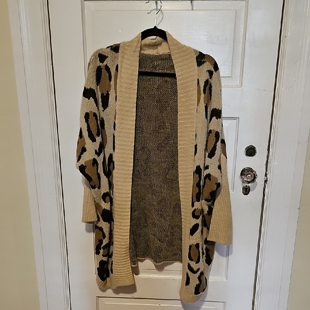 Leopard Print Open Front Cardigan Sweater
